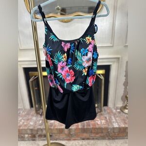 NWT Blouson Swim Dress Pockets Tropical Floral “Inches Away” by Longitude Sz 14